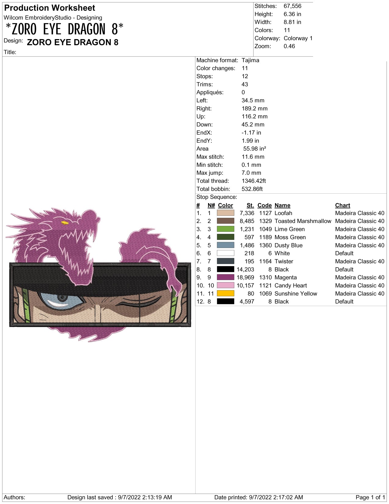 Roronoa Zoro Eyes Embroidery Design Files - 2 Sizes