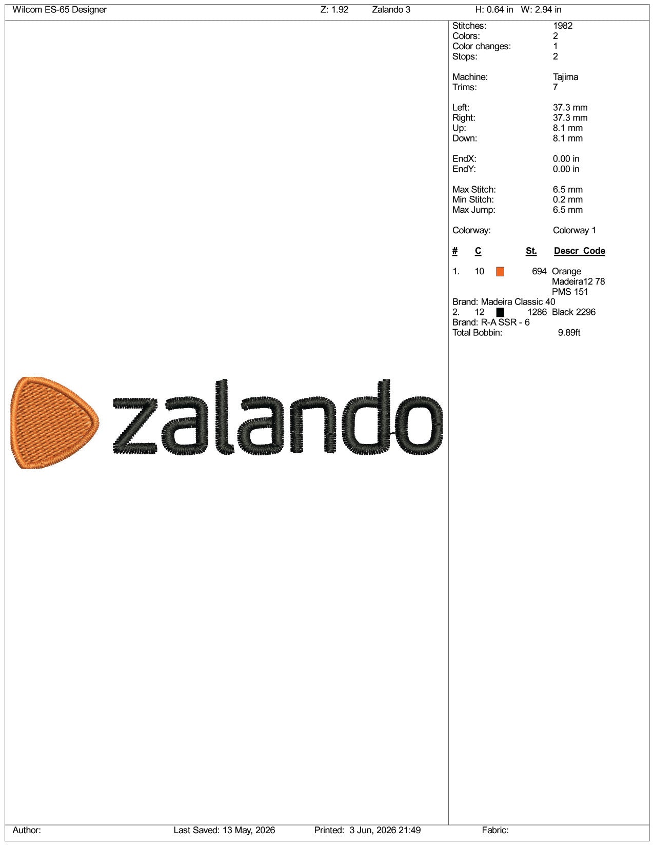 Zalando Logo Embroidery Design Files - 3 Size's