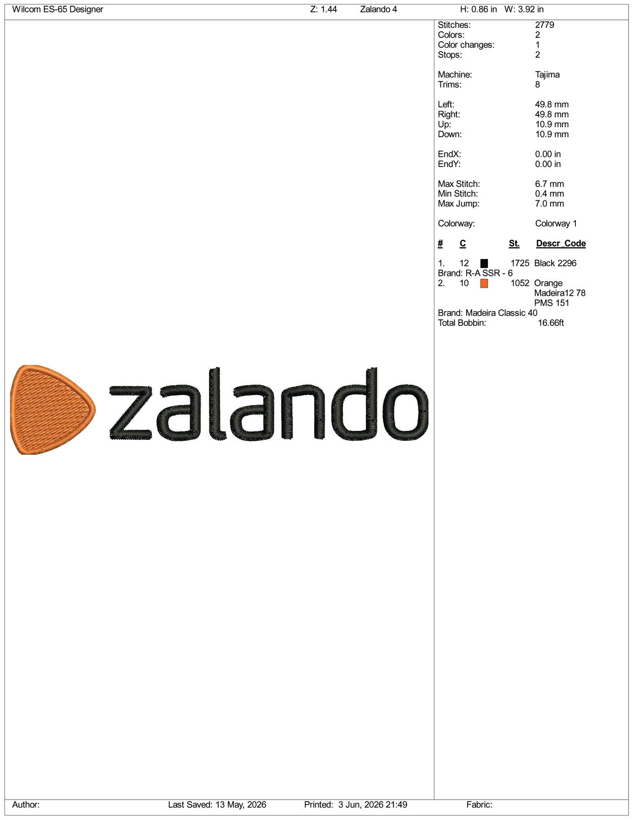 Zalando Logo Embroidery Design Files - 3 Size's