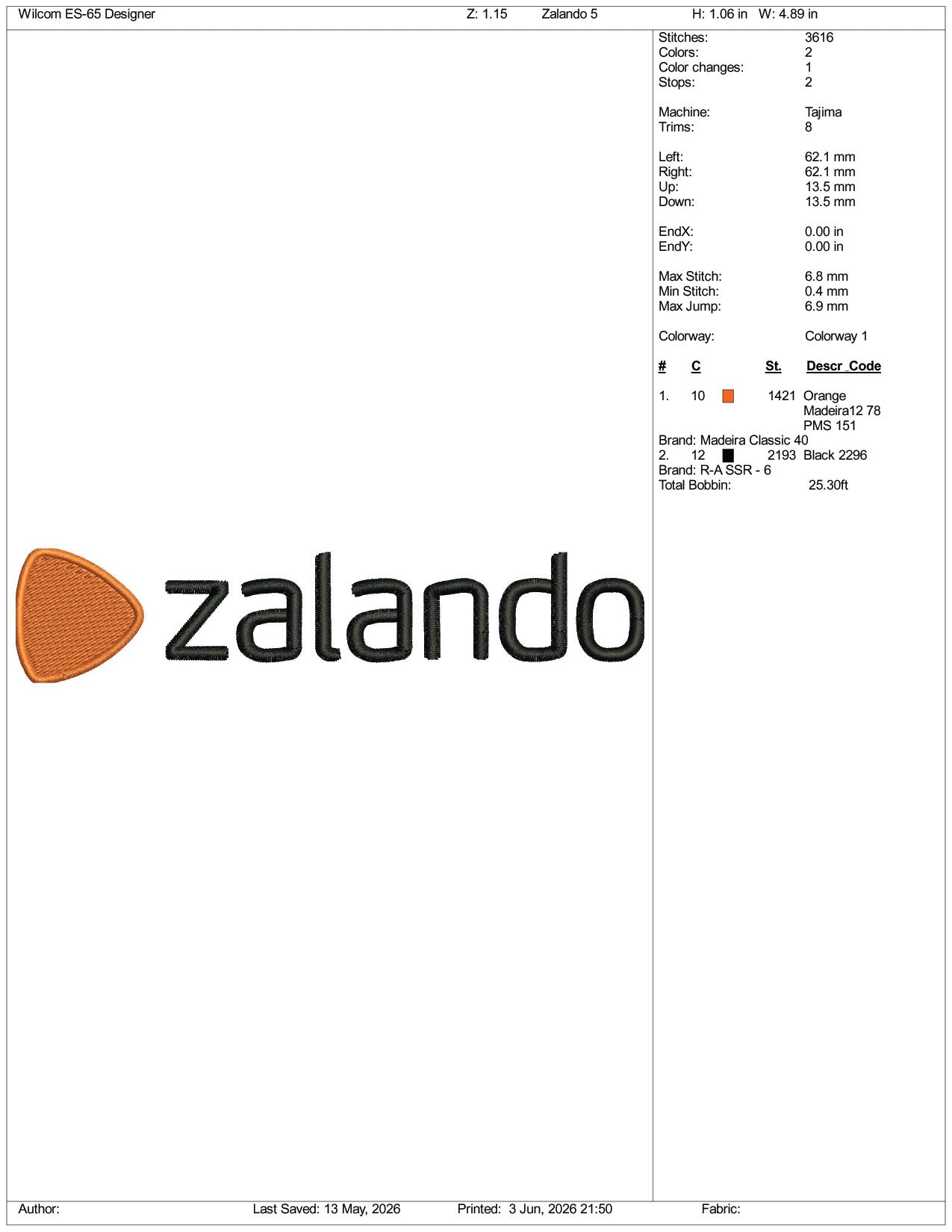 Zalando Logo Embroidery Design Files - 3 Size's