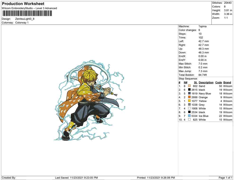 Zenitsu Agatsuma v3 Embroidery Design Files - 4 Size's