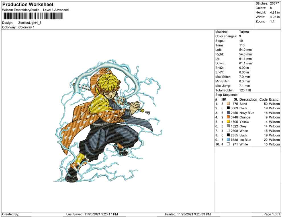 Zenitsu Agatsuma v3 Embroidery Design Files - 4 Size's