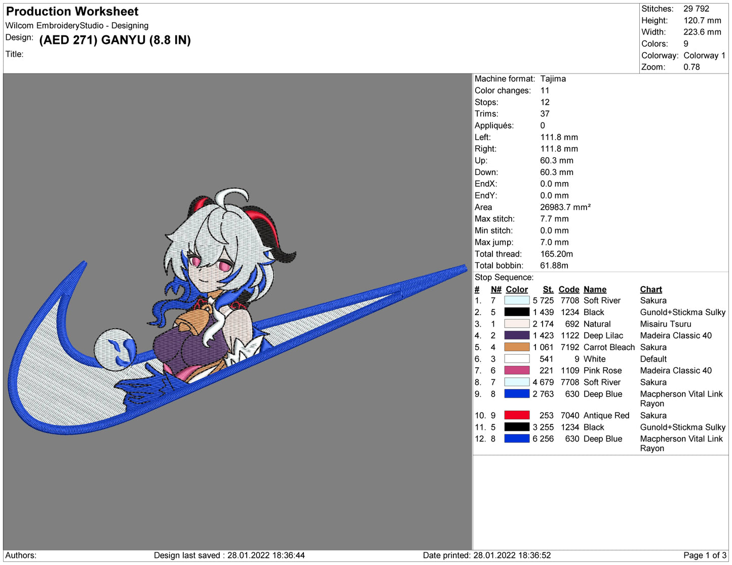 Ganyu Embroidery Design Files - 4 Size's