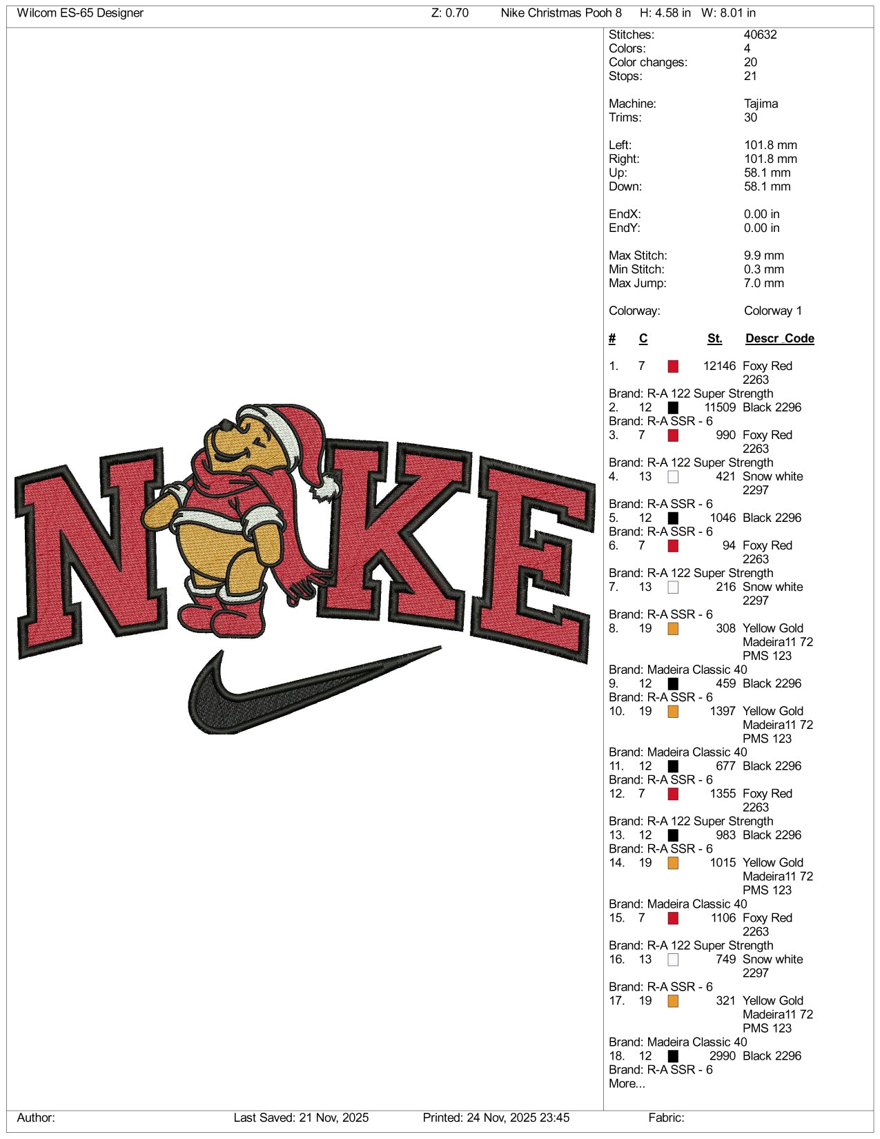 Nike Pooh v4 Embroidery Design Files - 3 Size's
