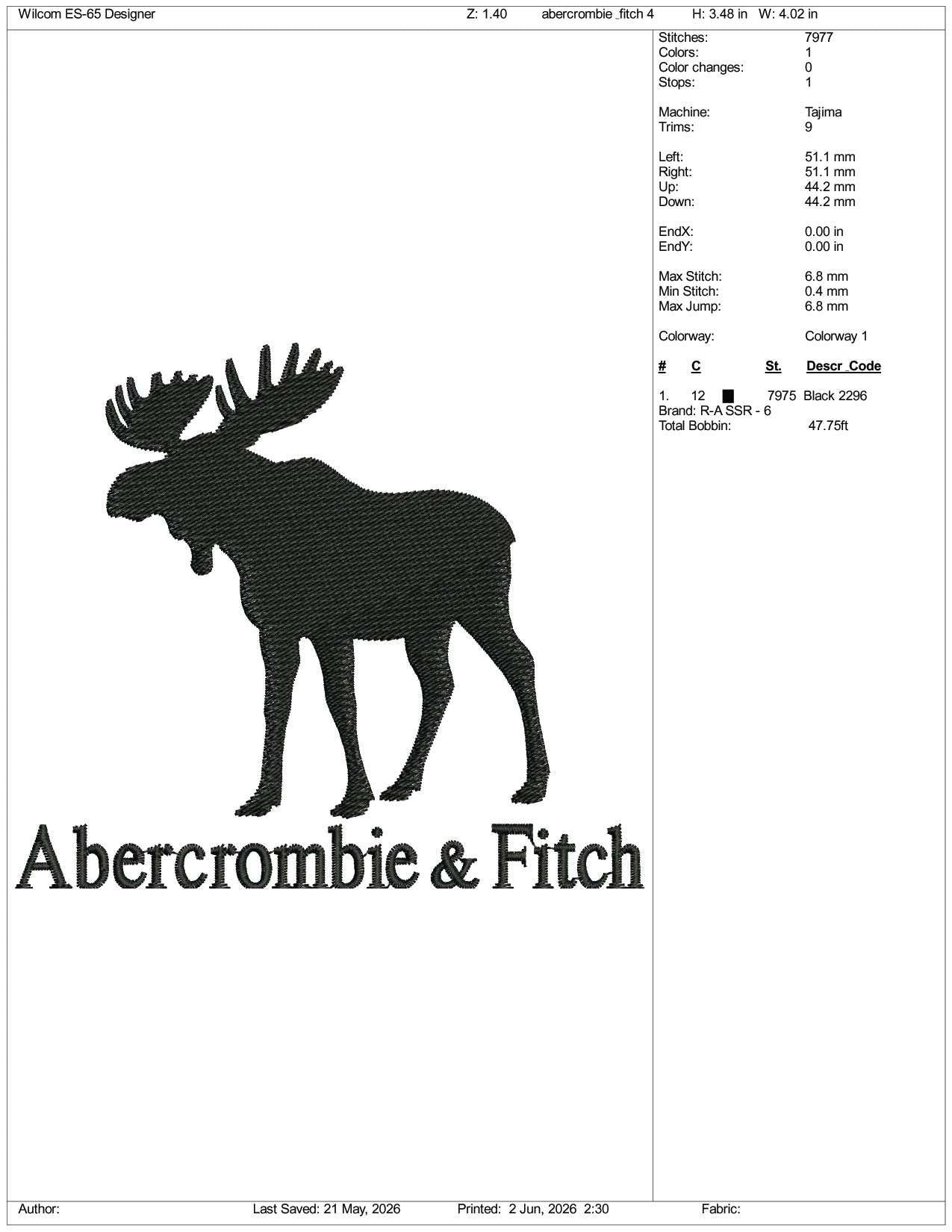 Abercrombie & Fitch Logo Embroidery Design Files - 3 Size's