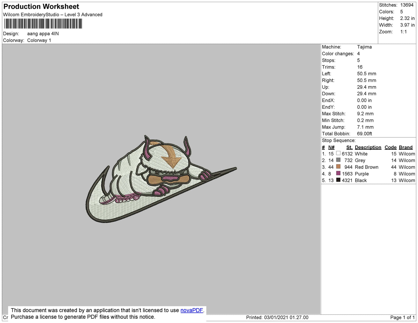 Avatar Appa Swoosh v2 Embroidery Design Files - 4 Size's