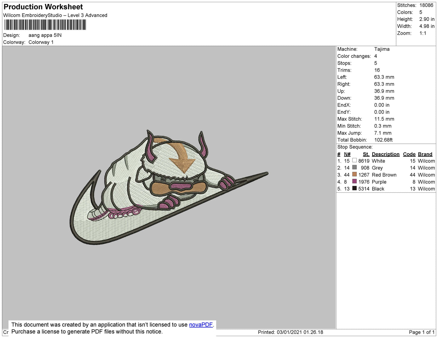 Avatar Appa Swoosh v2 Embroidery Design Files - 4 Size's