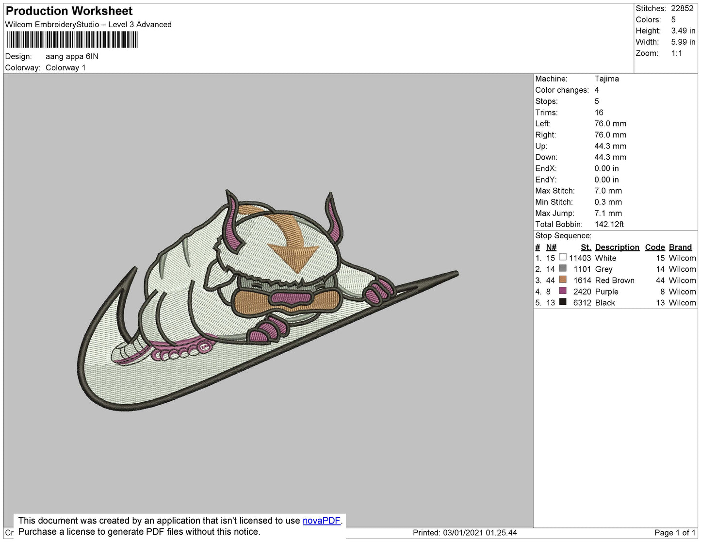 Avatar Appa Swoosh v2 Embroidery Design Files - 4 Size's