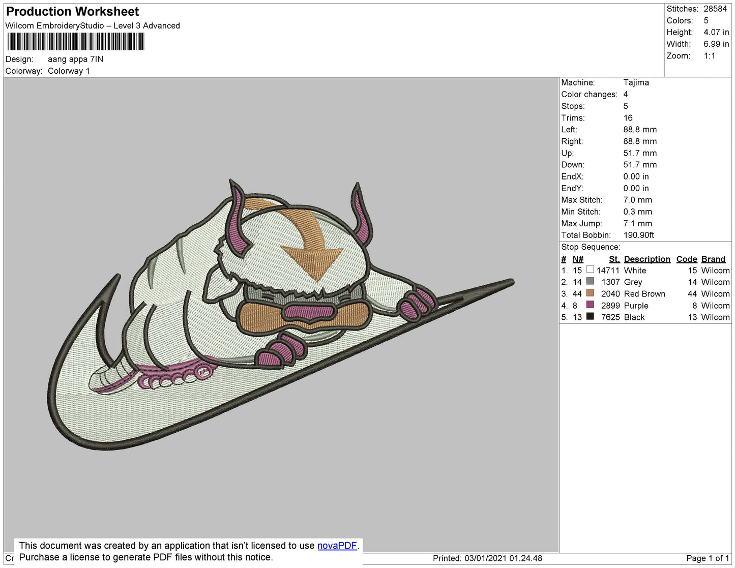 Avatar Appa Swoosh v2 Embroidery Design Files - 4 Size's