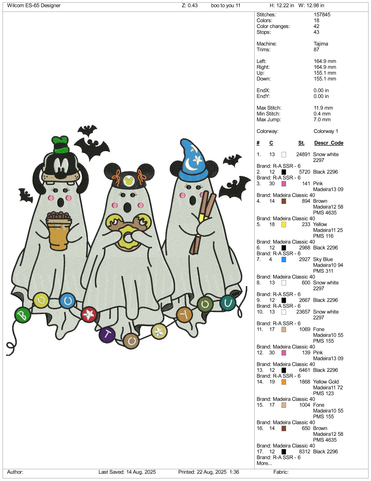 Spooky Mickey Friends Embroidery Design Files - 3 Size's