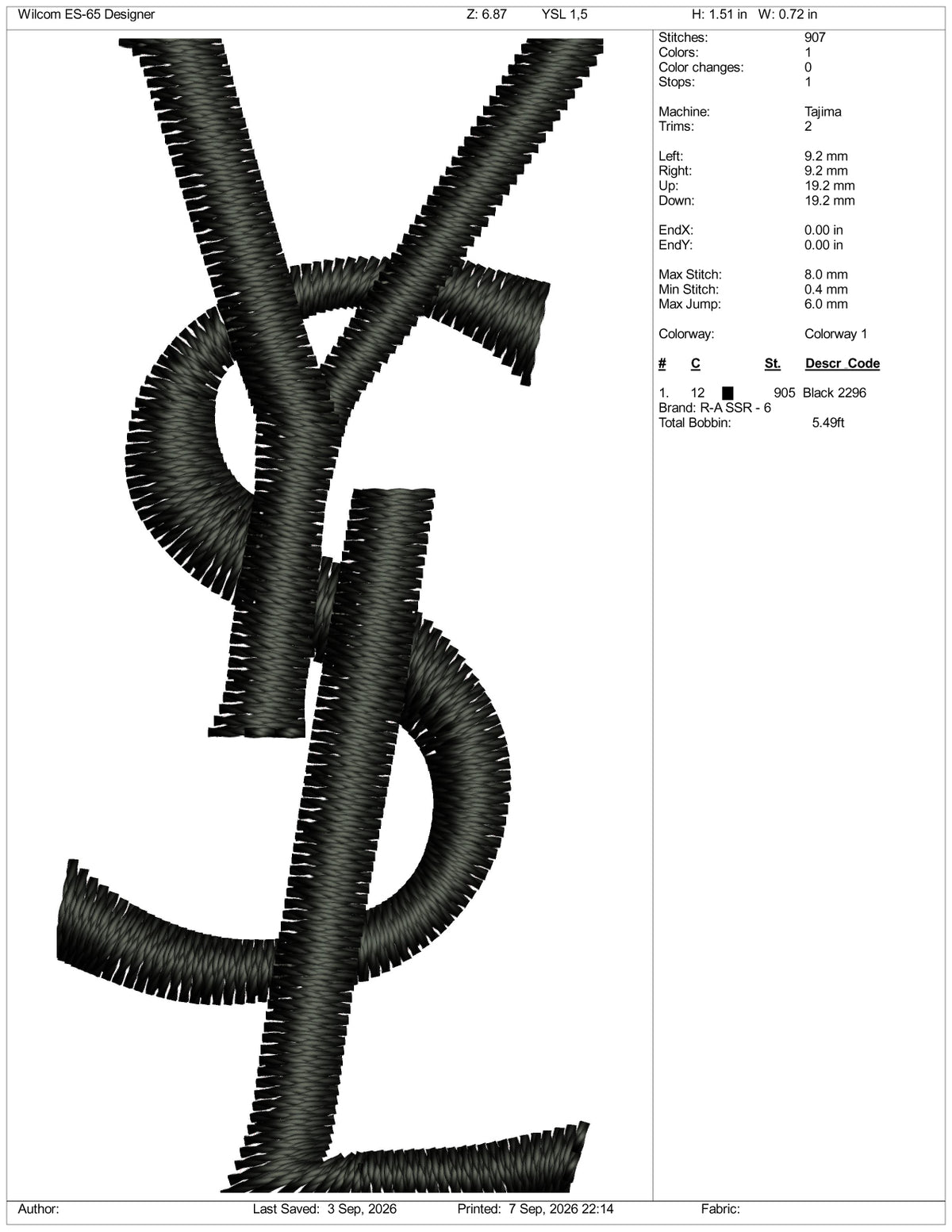 YSL Logo Embroidery Design Files - 4 Size's