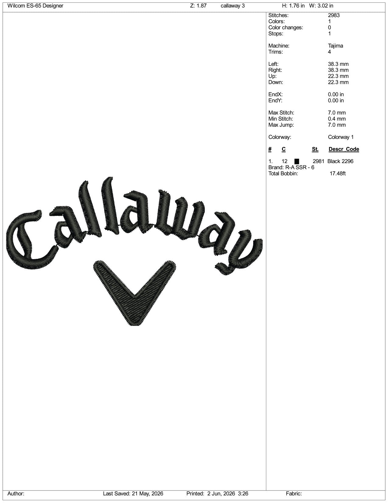 Callaway Logo Embroidery Design Files - 3 Size's