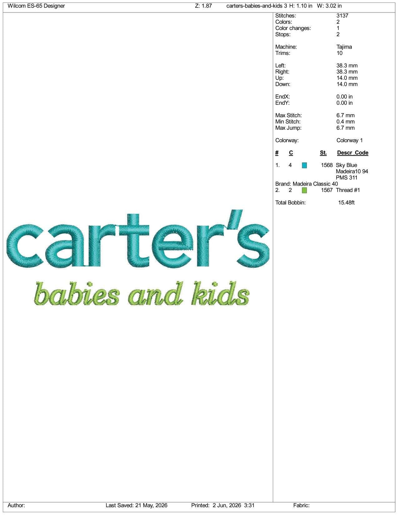 Carter's Logo Embroidery Design Files - 3 Size's