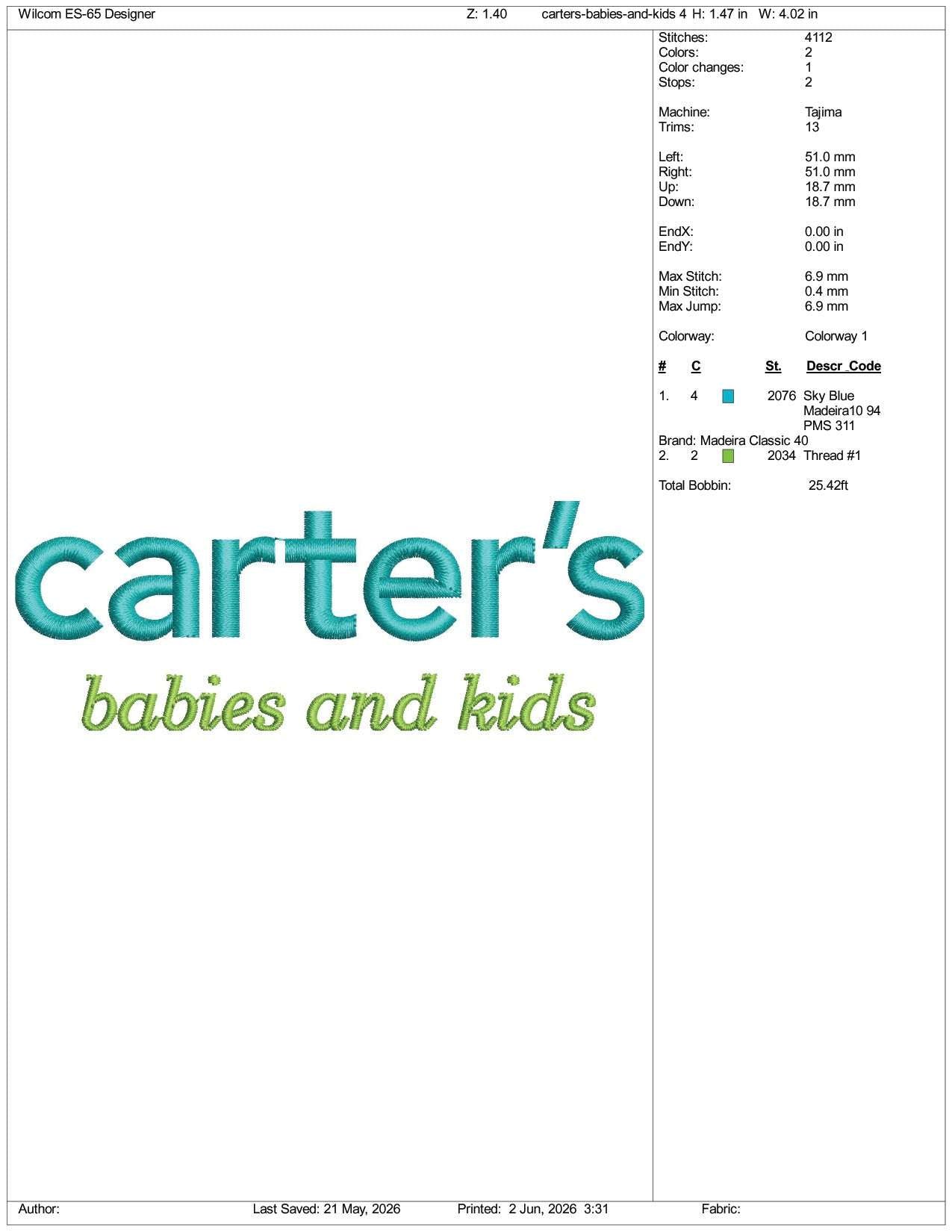 Carter's Logo Embroidery Design Files - 3 Size's