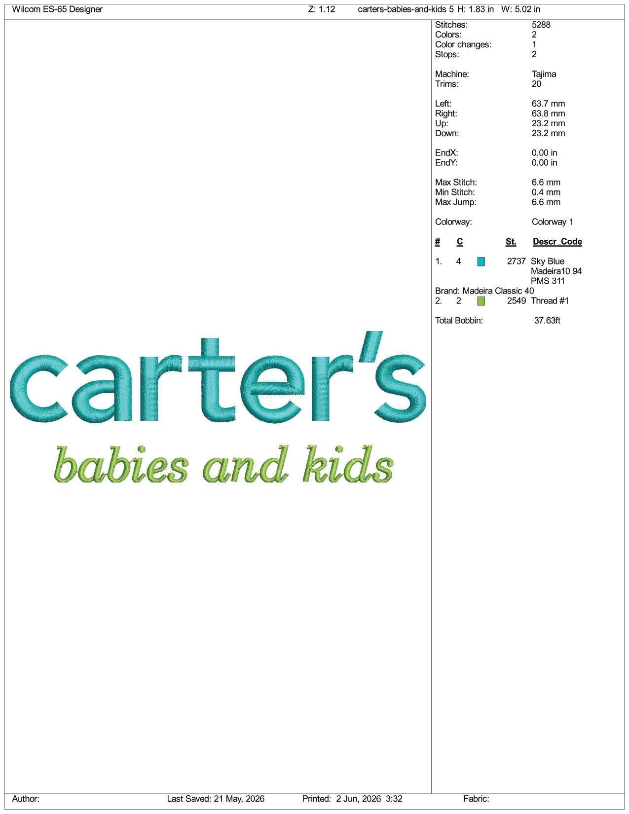 Carter's Logo Embroidery Design Files - 3 Size's