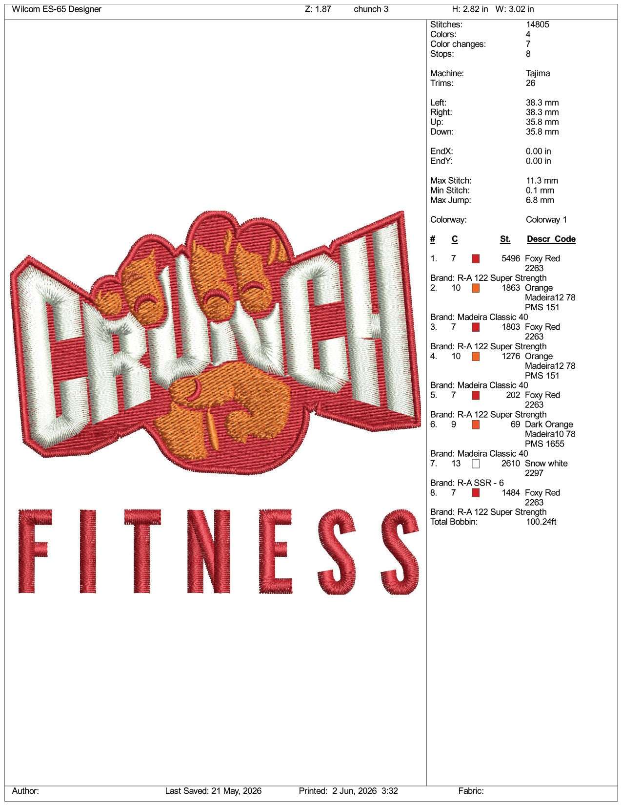 Church Fitness Logo Embroidery Design Files - 3 Size's