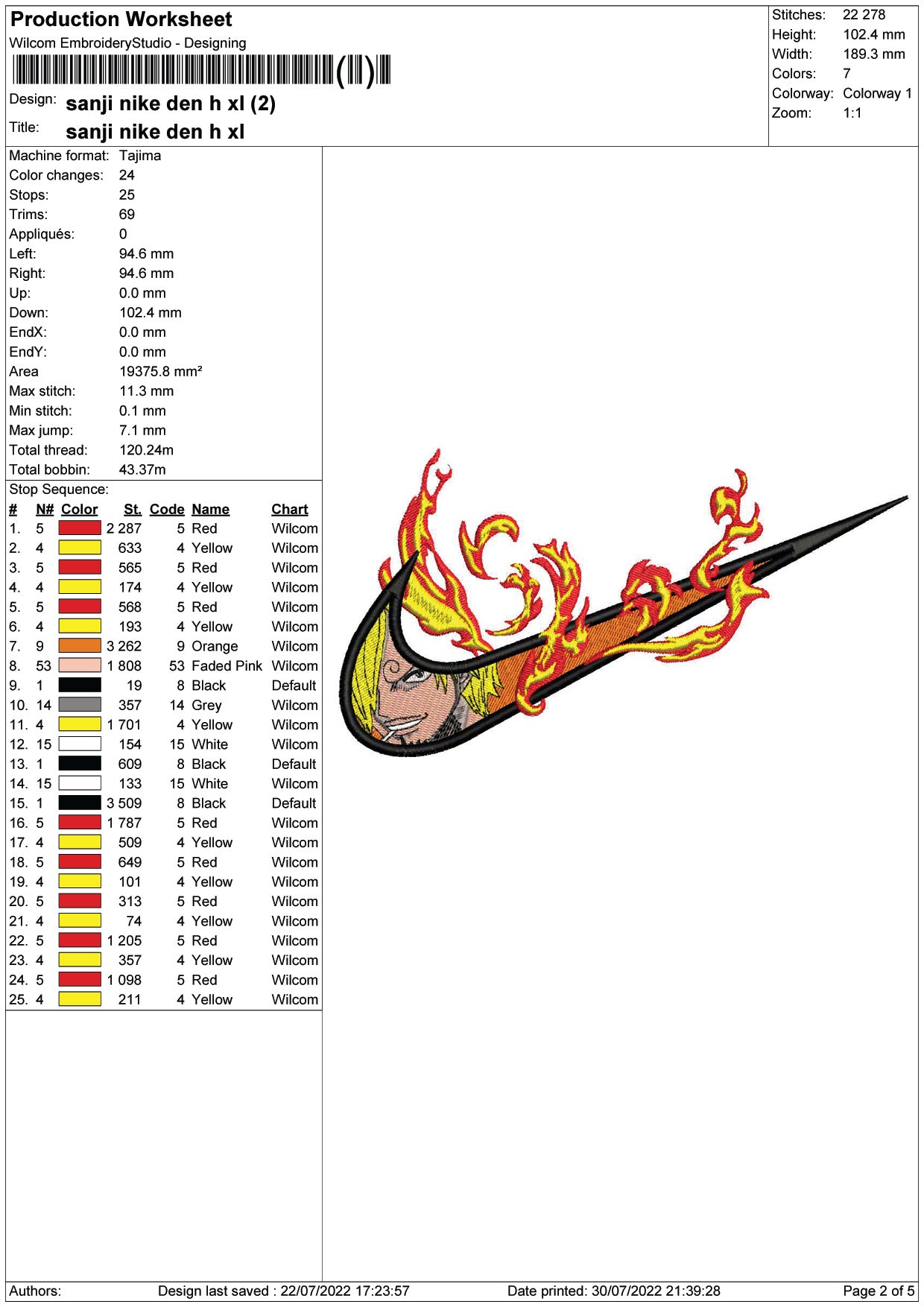 Sanji One Embroidery Design Files - 1 Size
