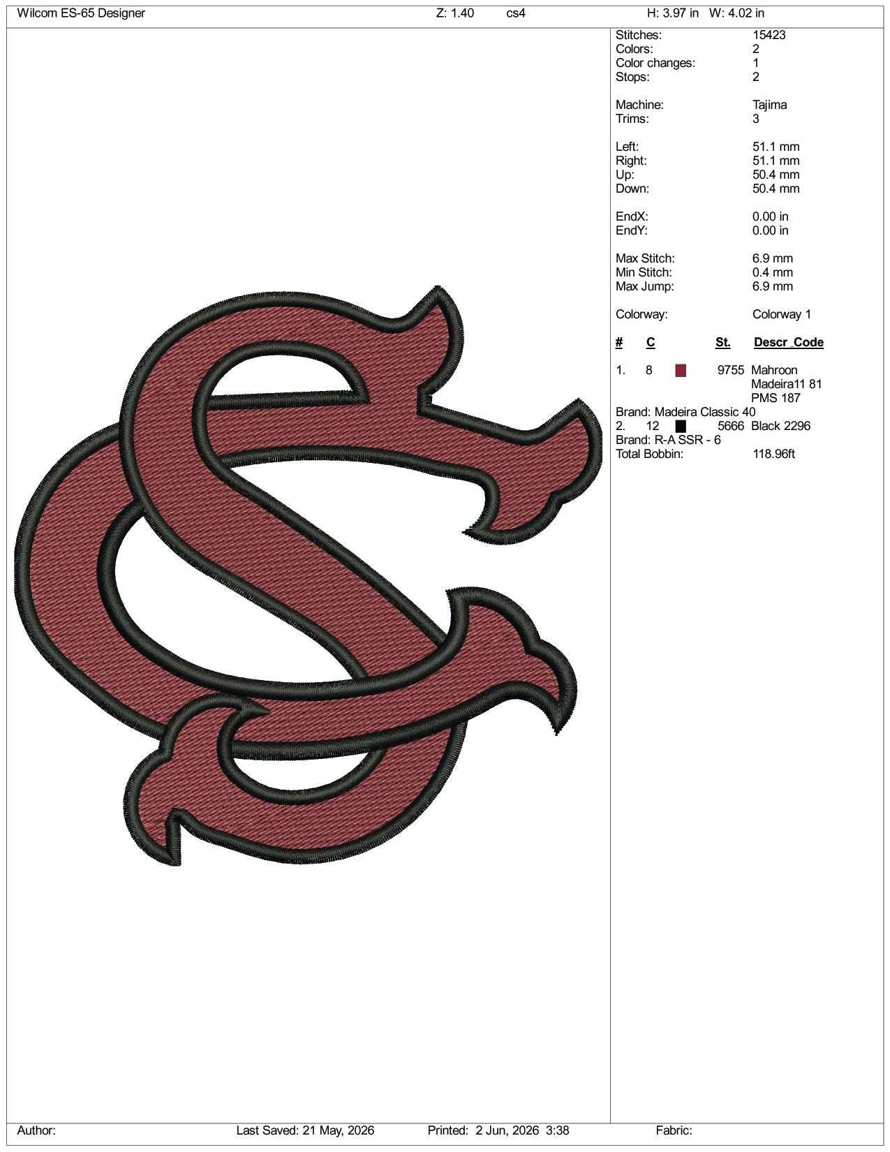 South Carolina Gamecocks Logo Embroidery Design Files - 3 Size's