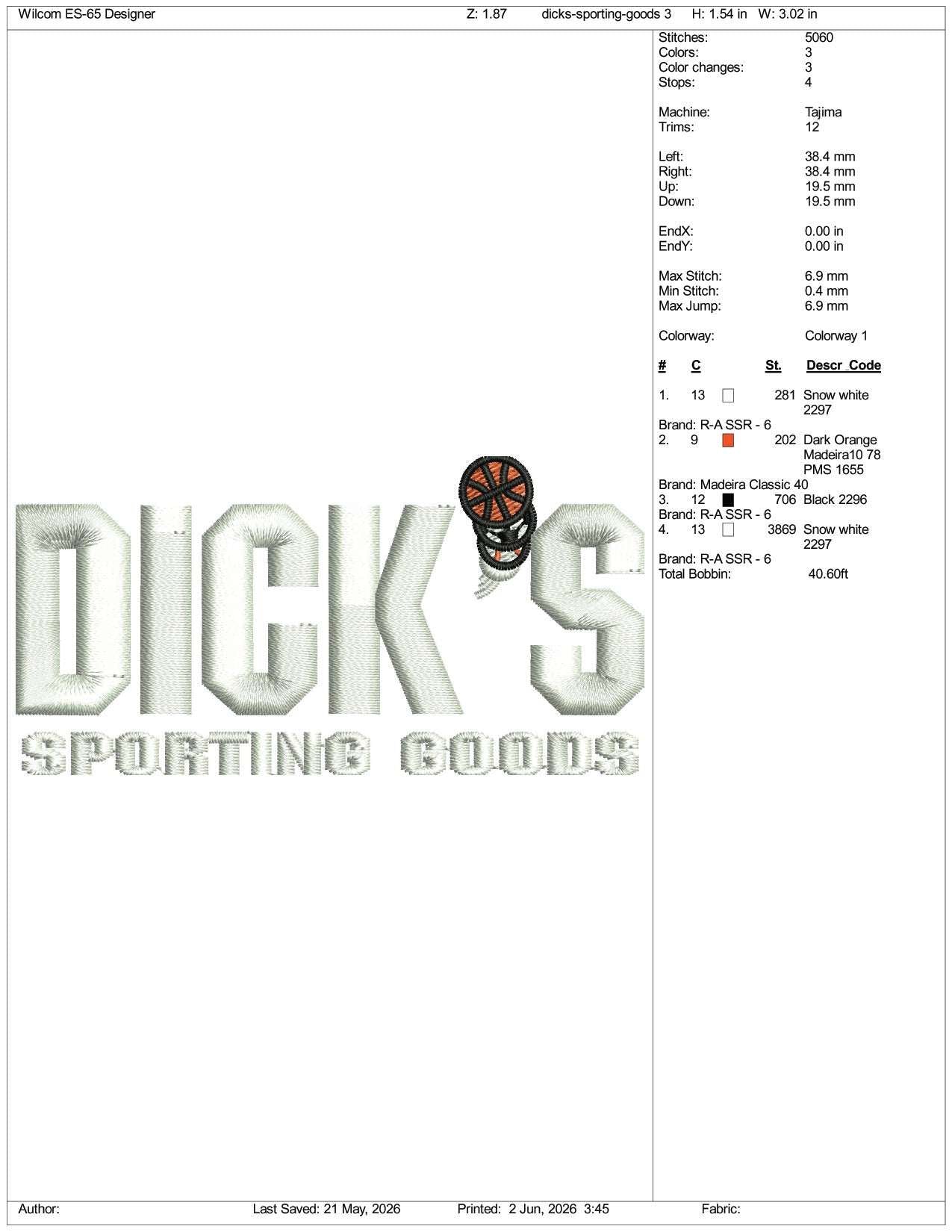 Dicks Sporting Goods Logo Embroidery Design Files - 3 Size's