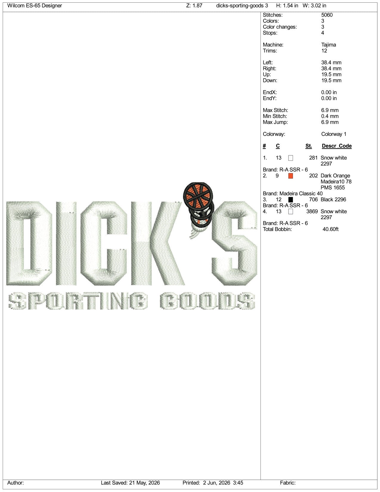 Dicks Sporting Goods Logo Embroidery Design Files - 3 Size's