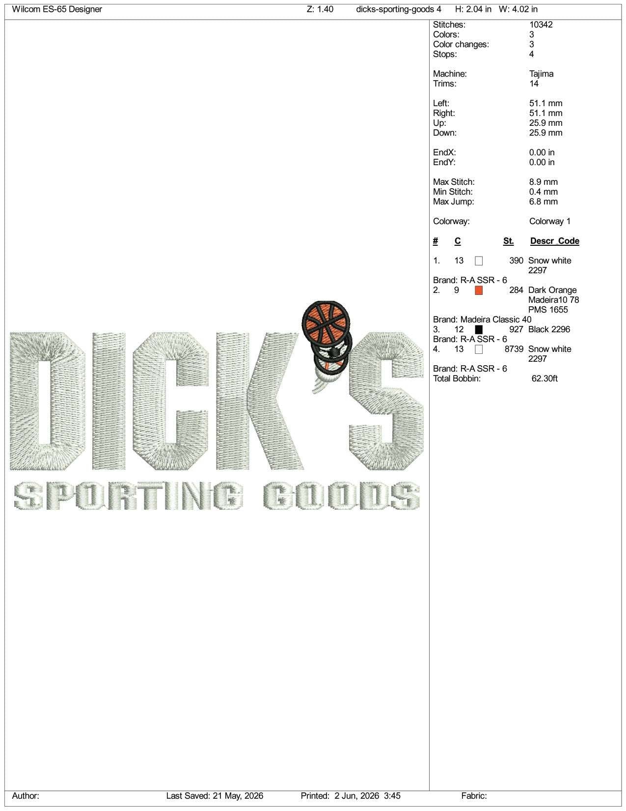 Dicks Sporting Goods Logo Embroidery Design Files - 3 Size's