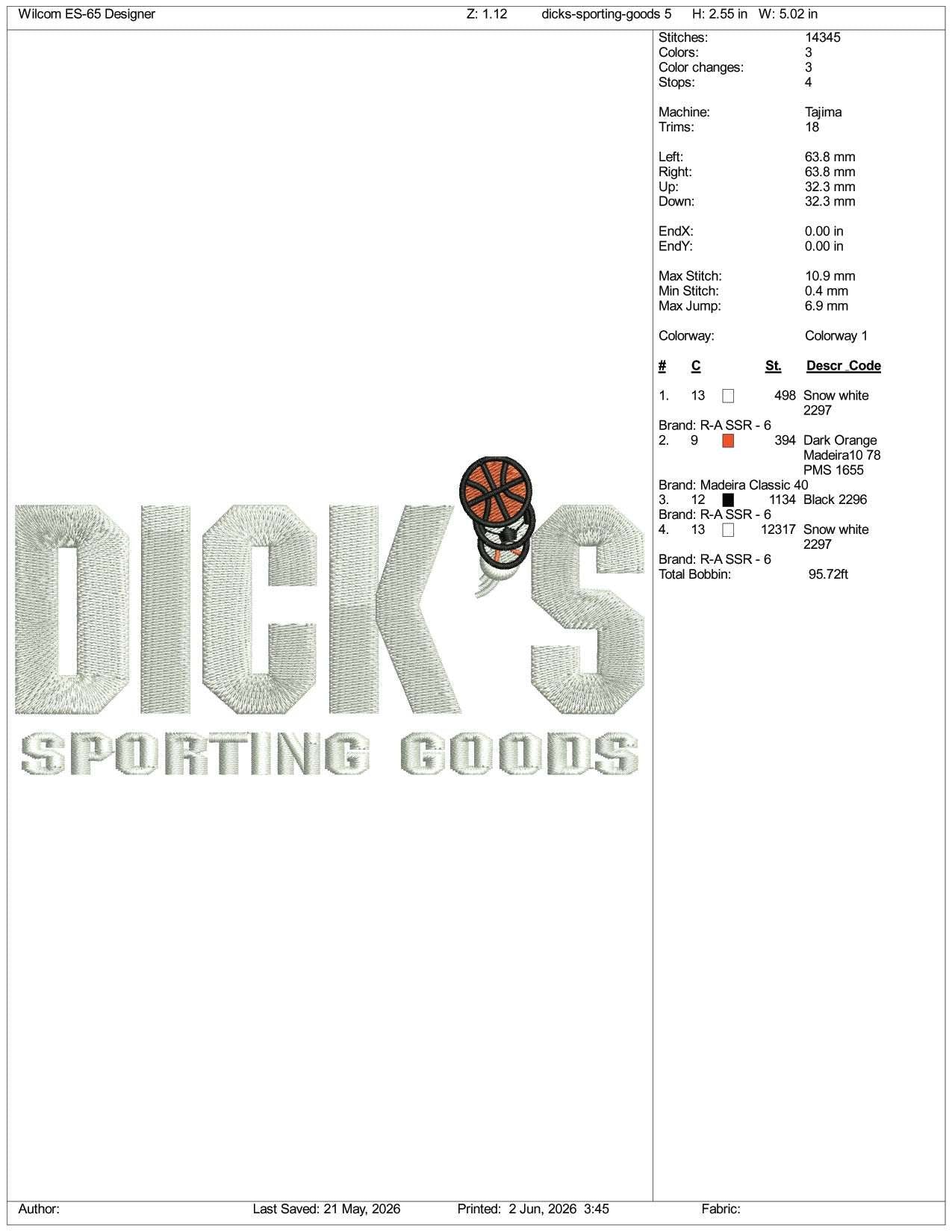 Dicks Sporting Goods Logo Embroidery Design Files - 3 Size's