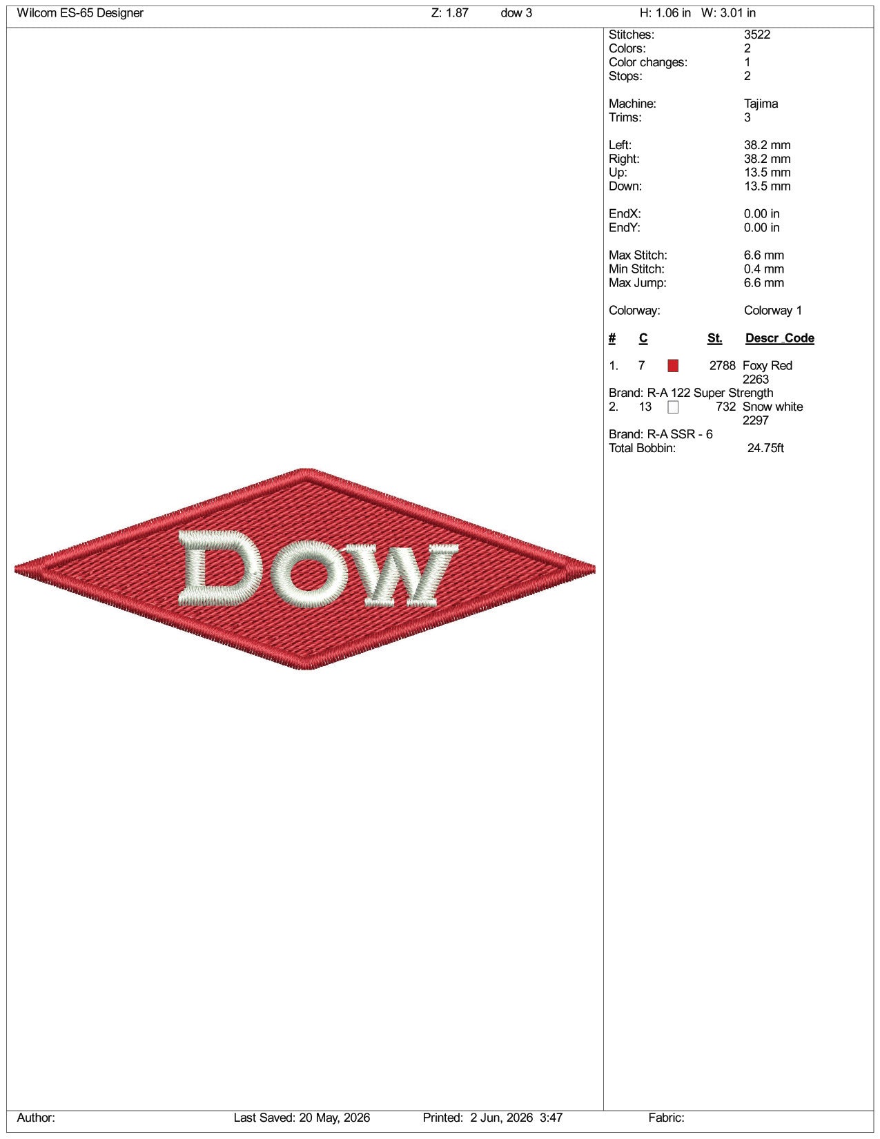 Dow Inc Logo Embroidery Design Files - 3 Size's