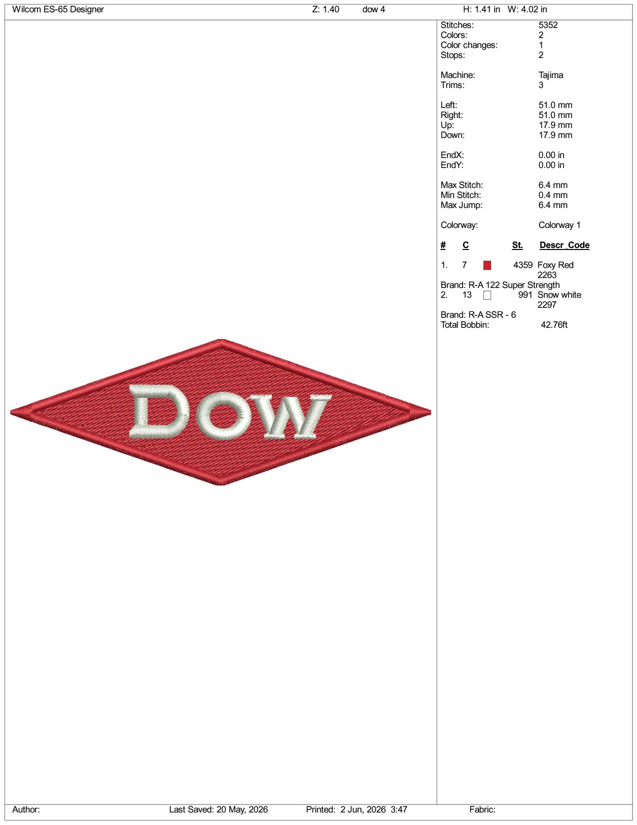Dow Inc Logo Embroidery Design Files - 3 Size's