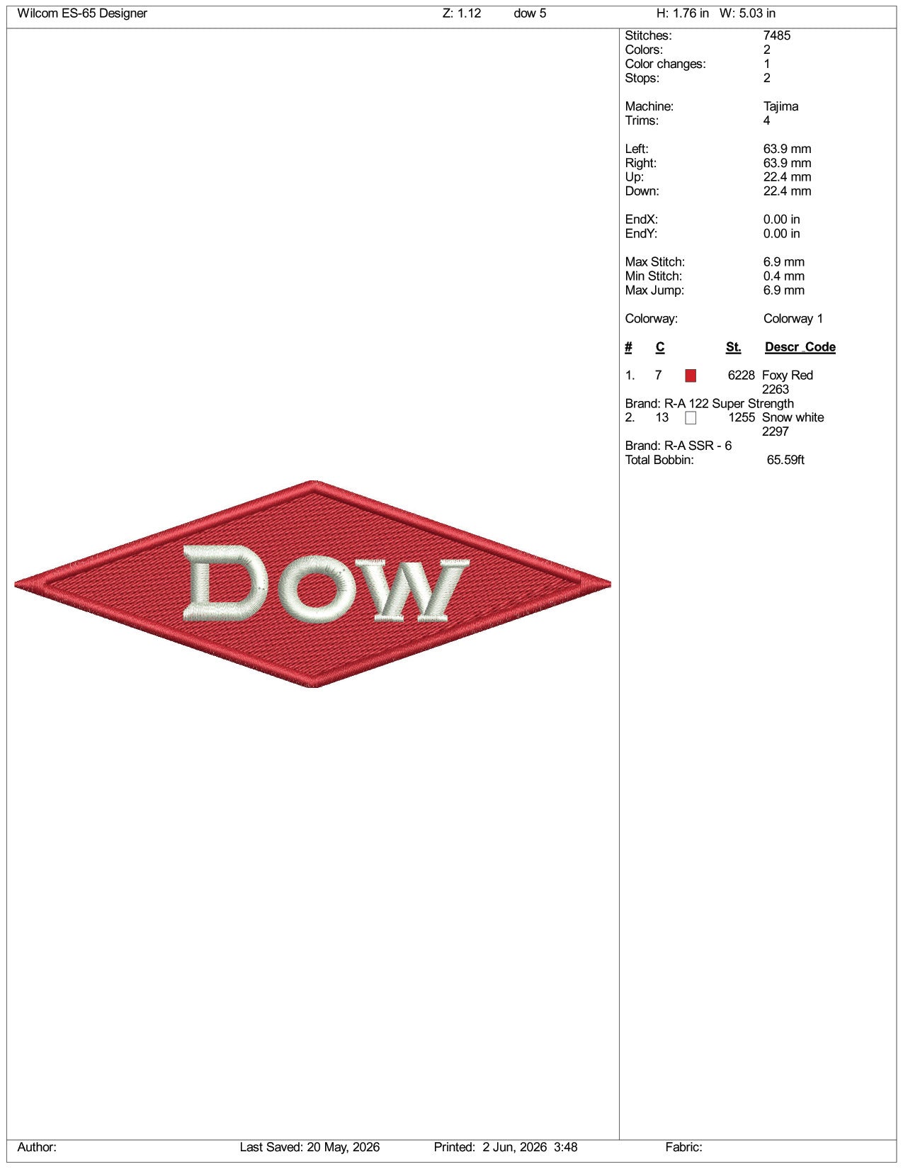 Dow Inc Logo Embroidery Design Files - 3 Size's