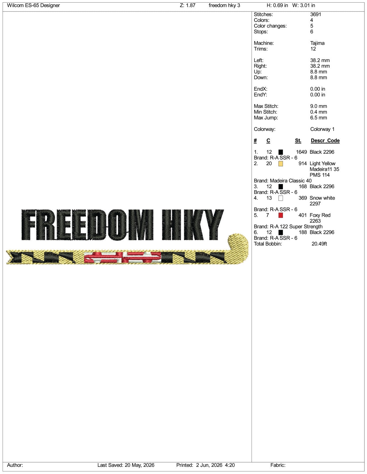Freedom HKY Logo Embroidery Design Files - 3 Size's