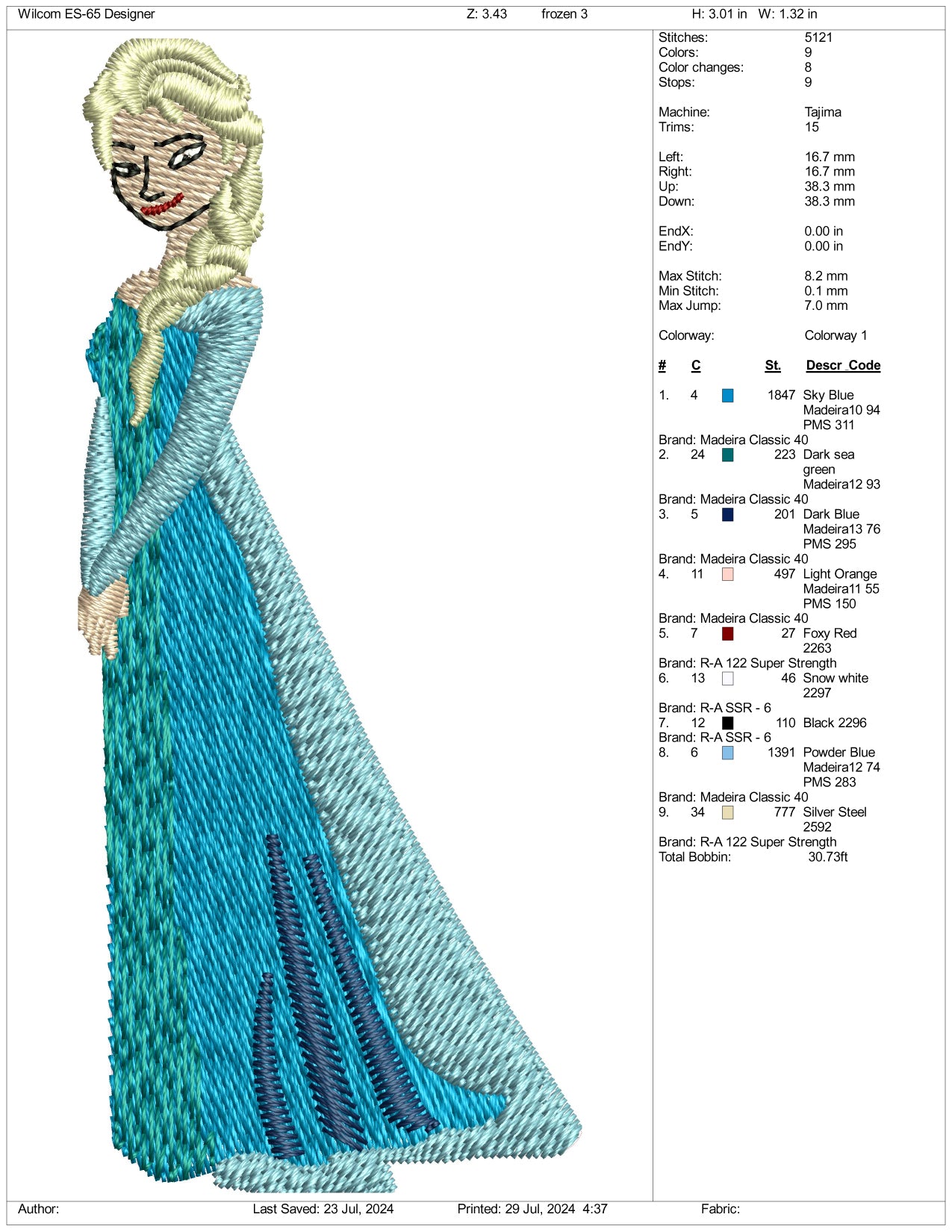 Princess Frozen Embroidery Design Files - 3 Size's