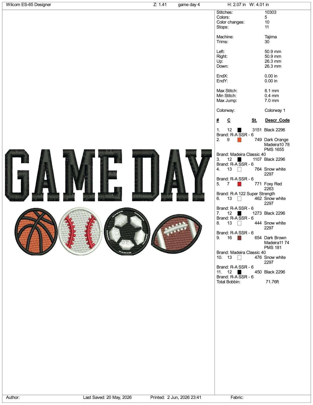 Game Day Embroidery Design Files - 3 Size's