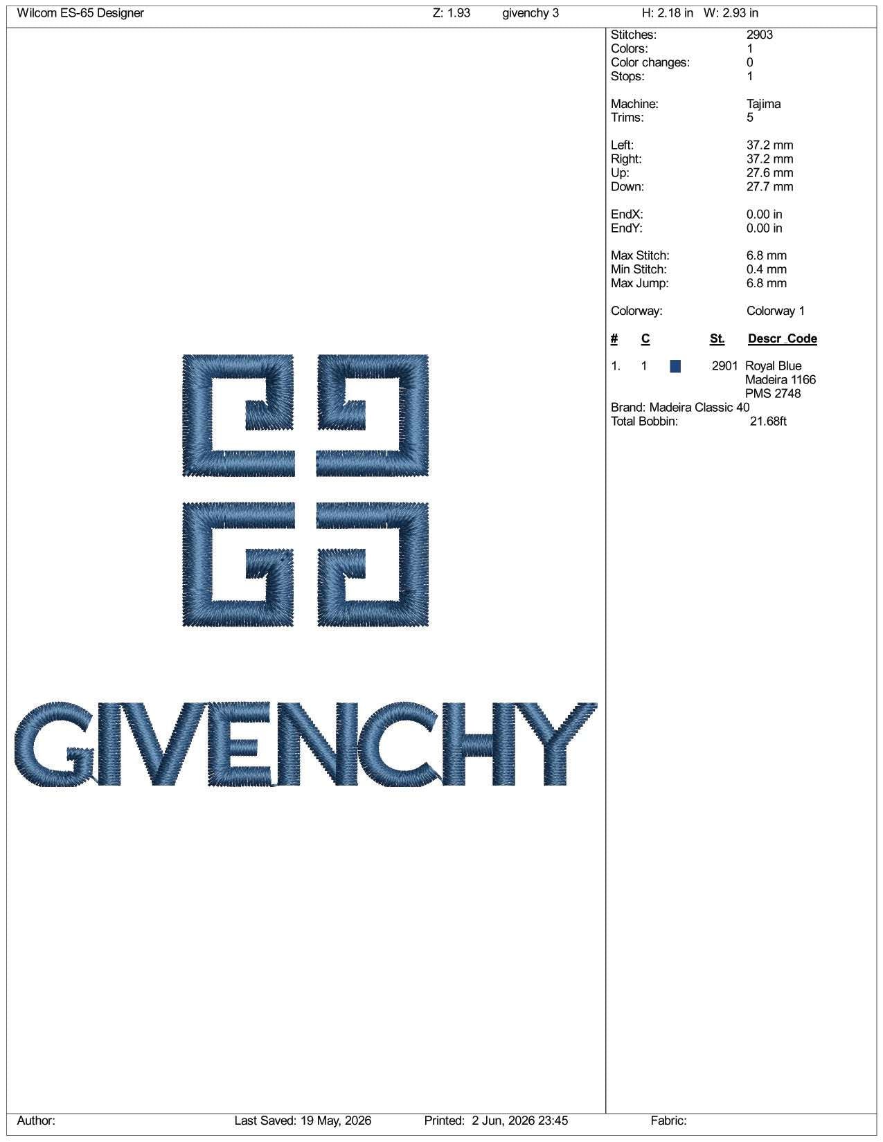 Givenchy Logo Embroidery Design Files - 3 Size's