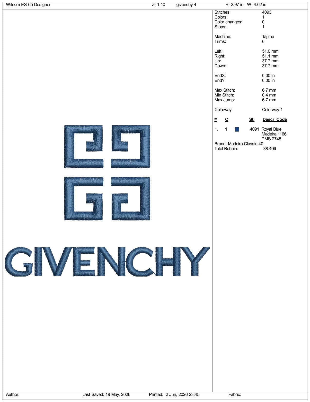 Givenchy Logo Embroidery Design Files - 3 Size's