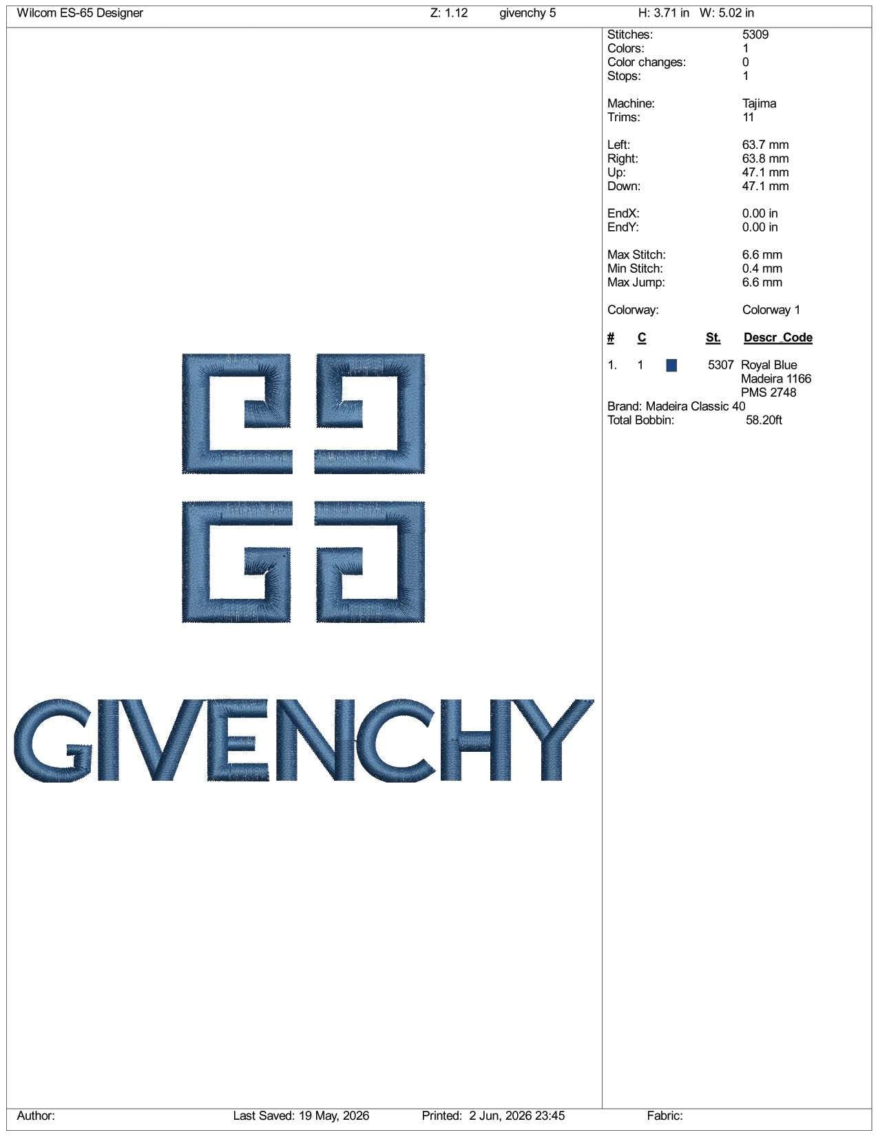 Givenchy Logo Embroidery Design Files - 3 Size's