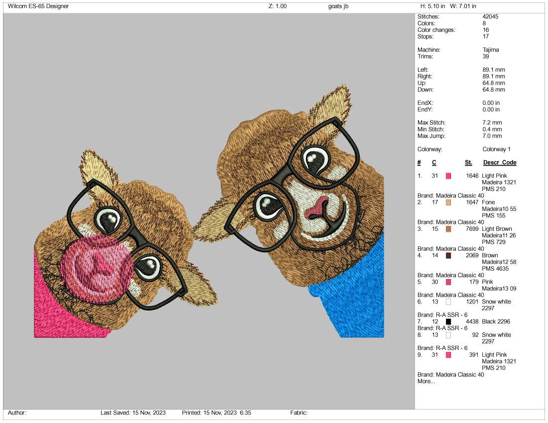 2 Goats Embroidery Design Files - 3 Size's