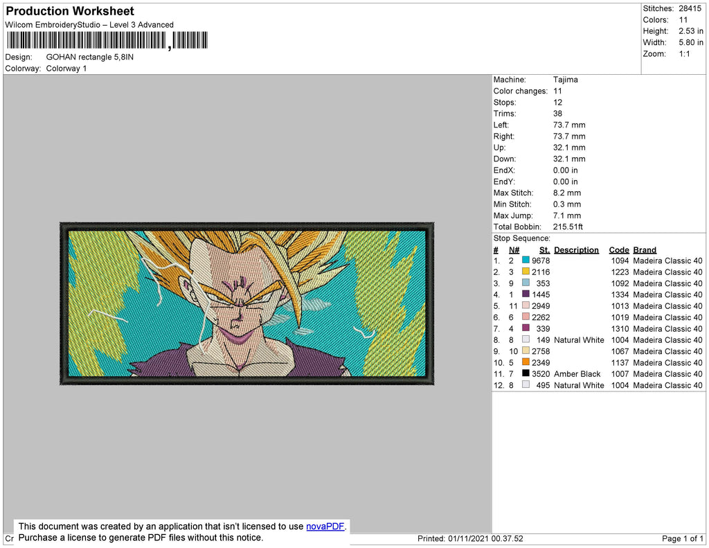 Gohan v2 Embroidery Design Files - 4 Size's