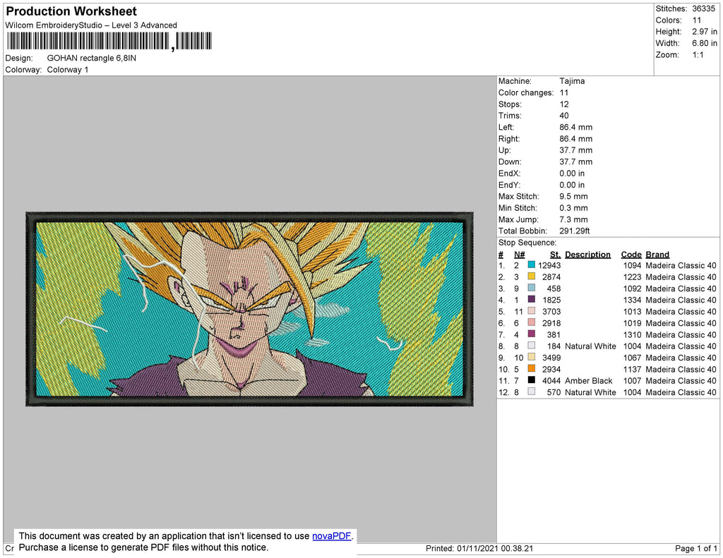 Gohan v2 Embroidery Design Files - 4 Size's
