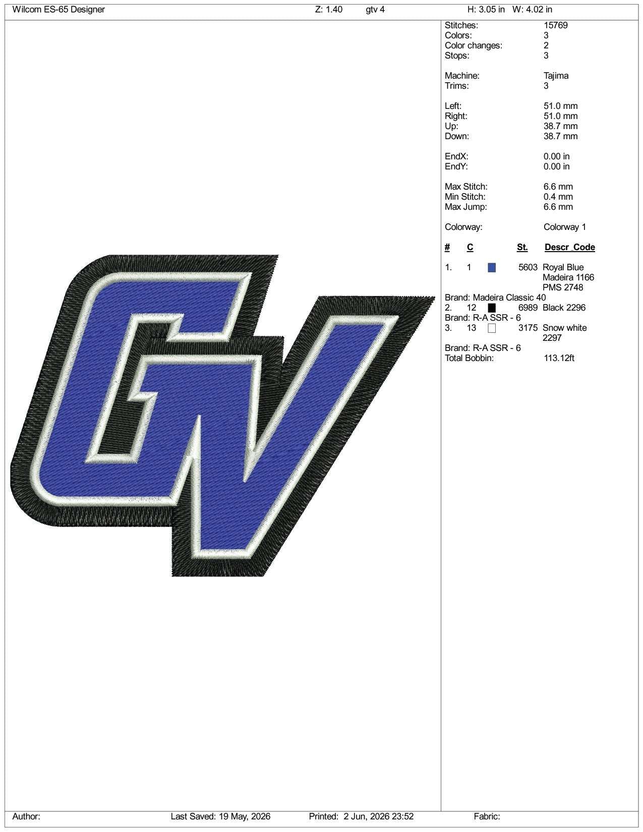 Grand Valley State Lakers Logo Embroidery Design Files - 3 Size's