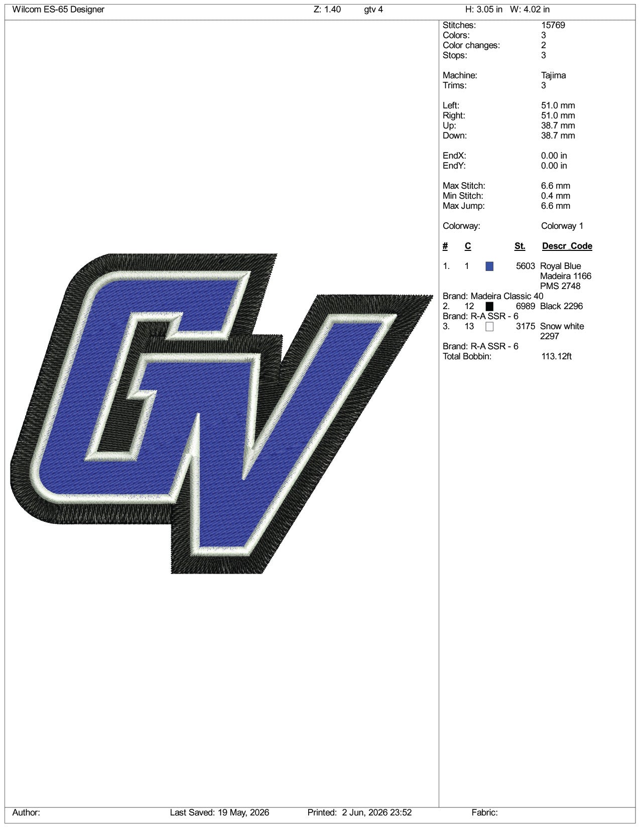 Grand Valley State Lakers Logo Embroidery Design Files - 3 Size's