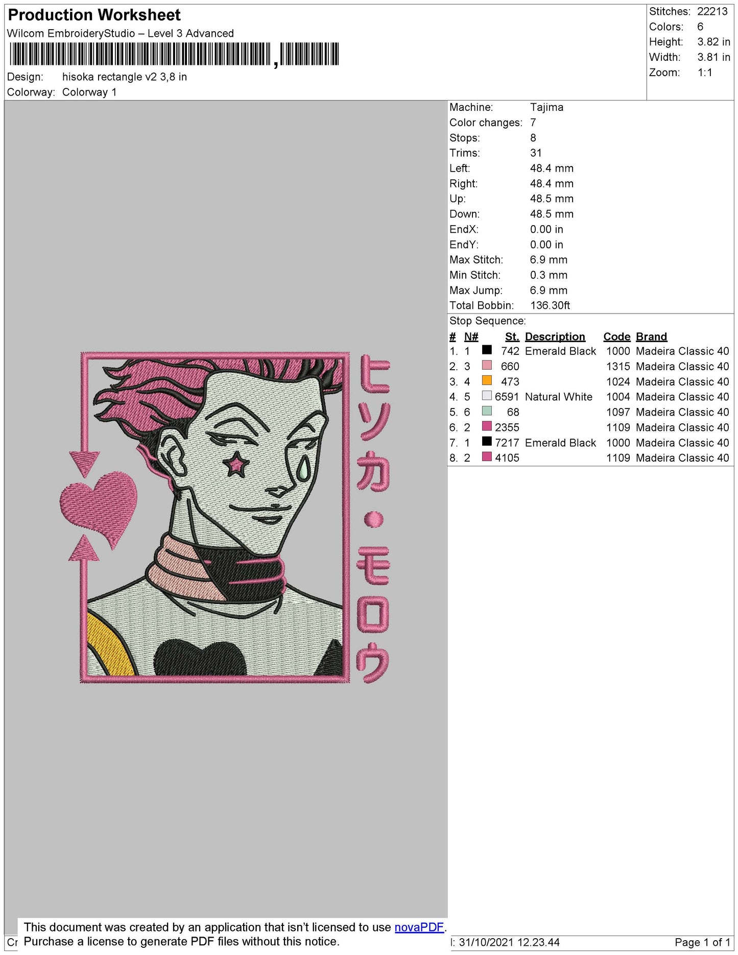 Hisoka v4 Embroidery Design Files - 4 Size's