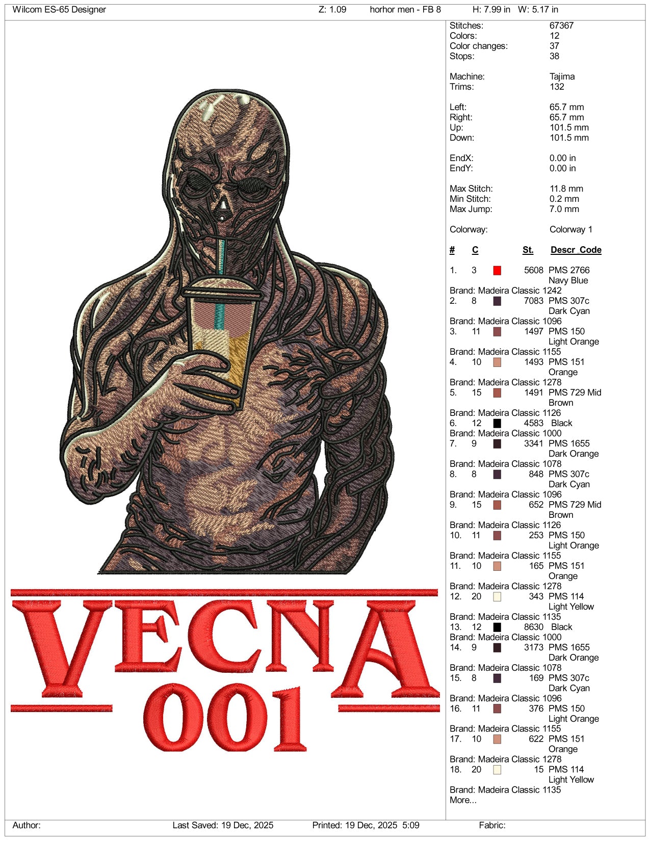 Vecna 001 Embroidery Design Files - 3 Size's