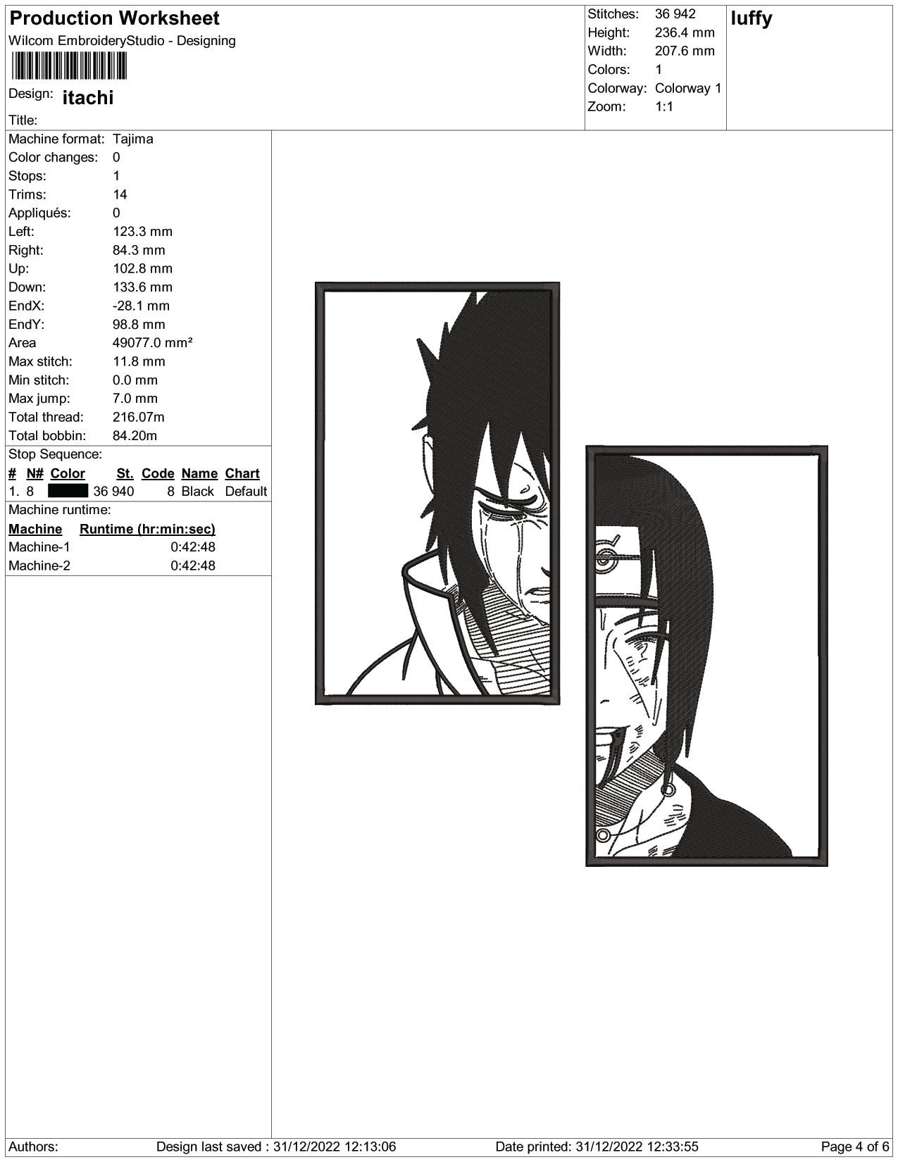Itachi Uchiha v12 Embroidery Design Files - 4 Size's