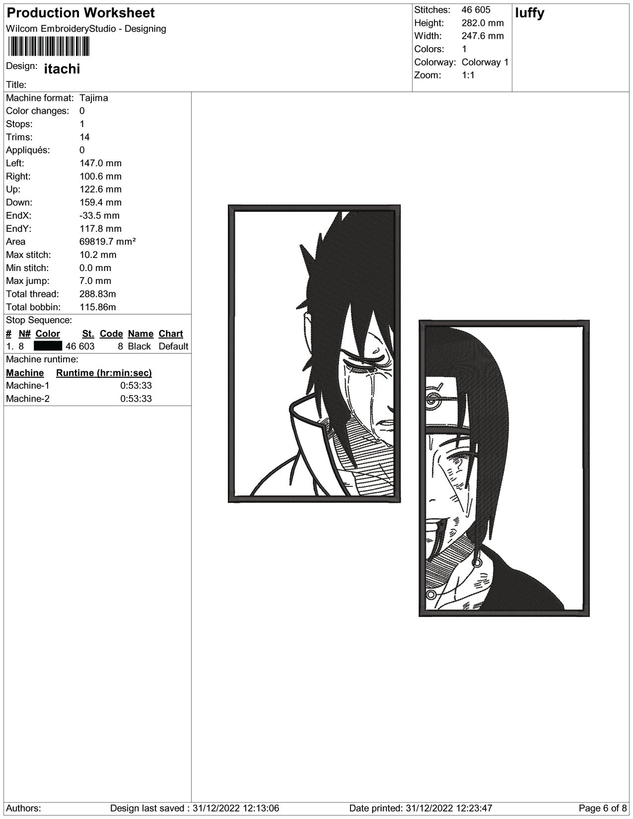 Itachi Uchiha v12 Embroidery Design Files - 4 Size's