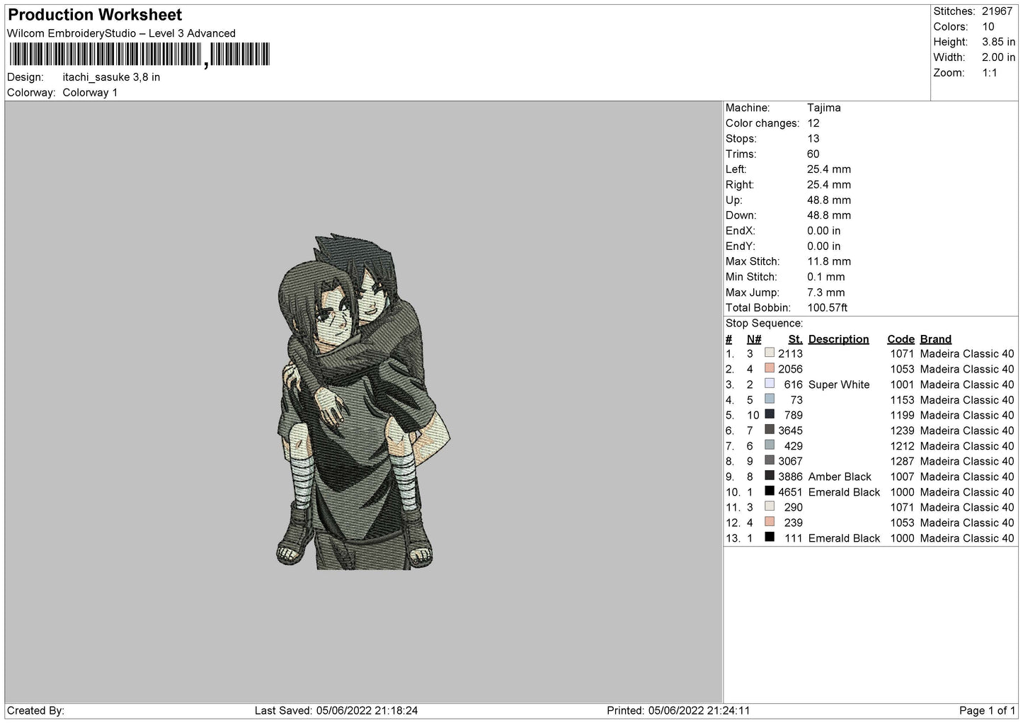 Itachi Sasuke Embroidery Design Files - 4 Size's