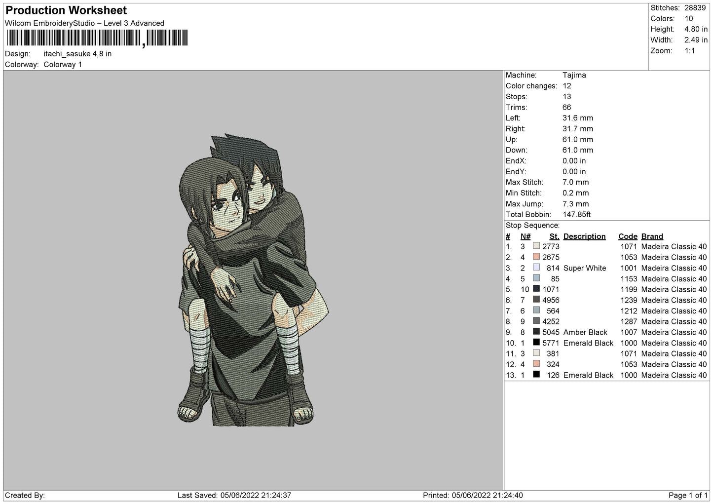 Itachi Sasuke Embroidery Design Files - 4 Size's