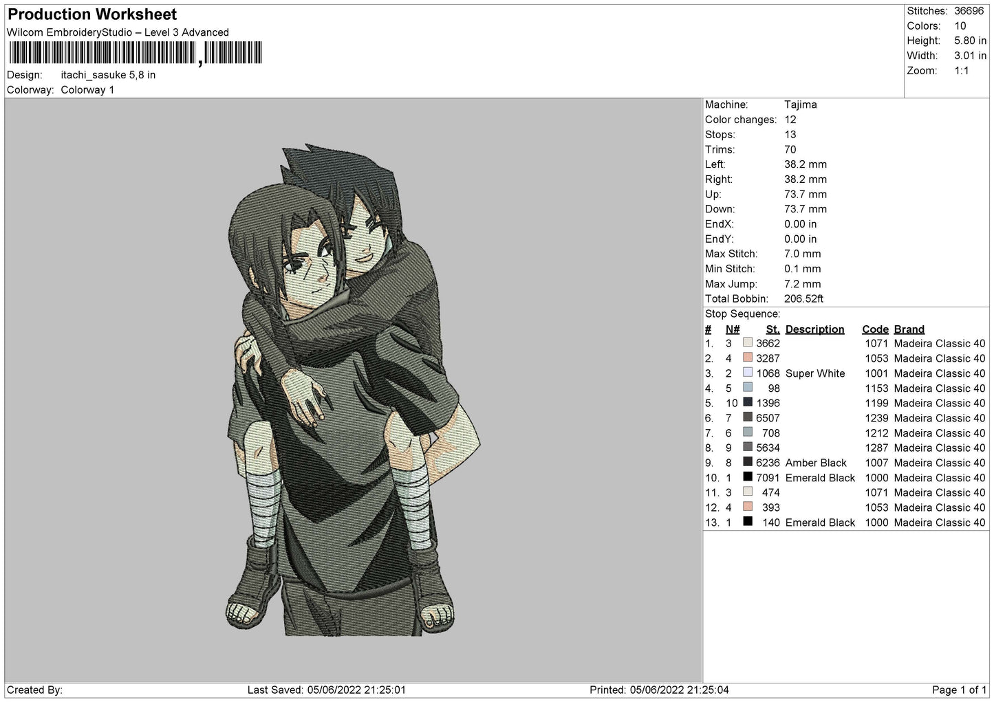 Itachi Sasuke Embroidery Design Files - 4 Size's
