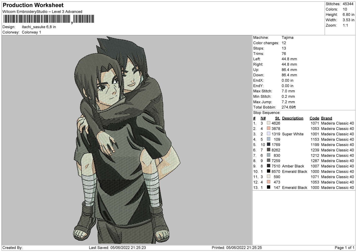 Itachi Sasuke Embroidery Design Files - 4 Size's