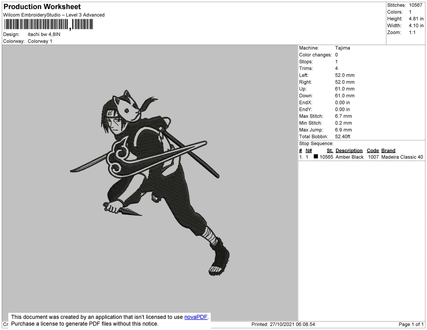 Itachi Uchiha v10 Embroidery Design Files - 4 Size's