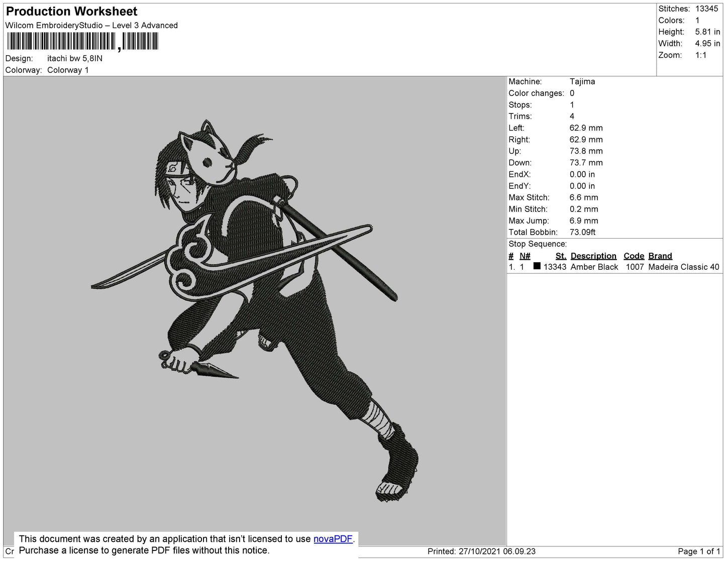 Itachi Uchiha v10 Embroidery Design Files - 4 Size's